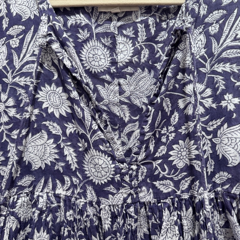 Daughters of India Kyra Mini Dress Cotton Blue Iris Boho Floral Flowy Blue 3XL - Picture 7 of 13